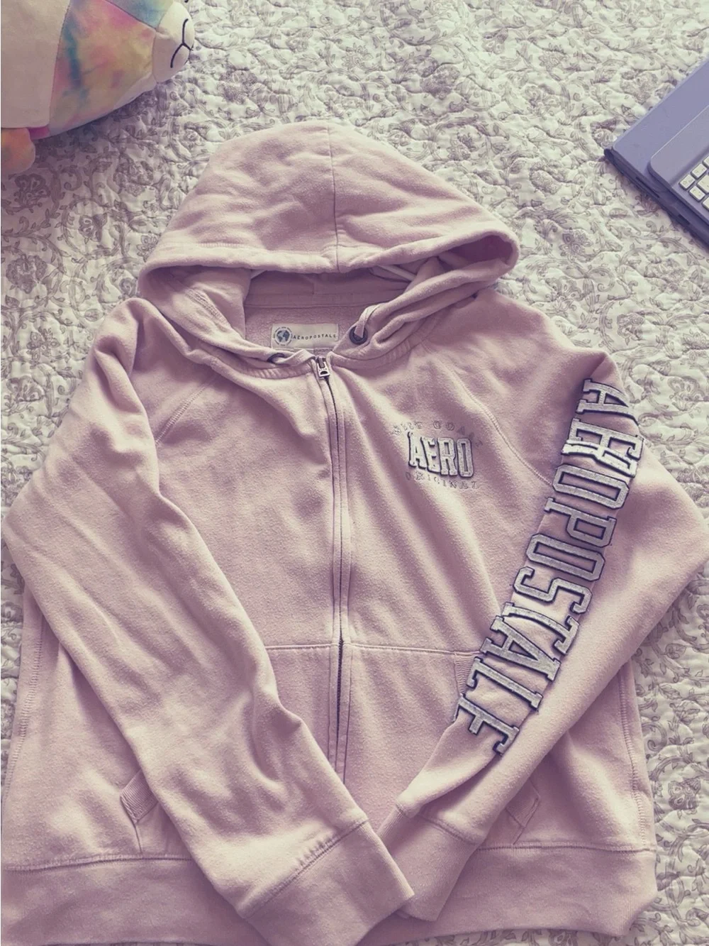 Aeropostale Light Pink Full-Zip Hoodie with Sleeve Logo